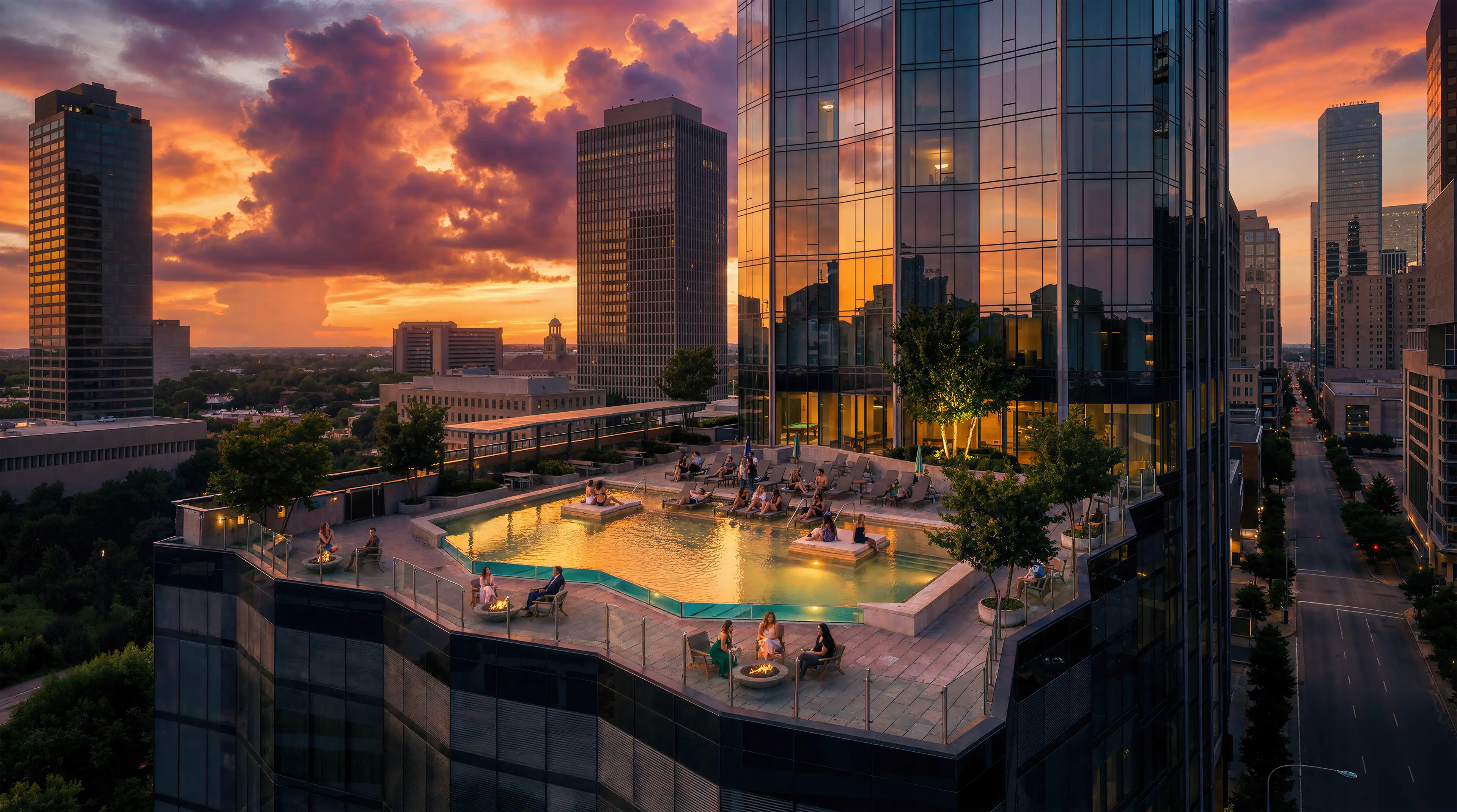 The outdoor pool and cabanas at Club 1010