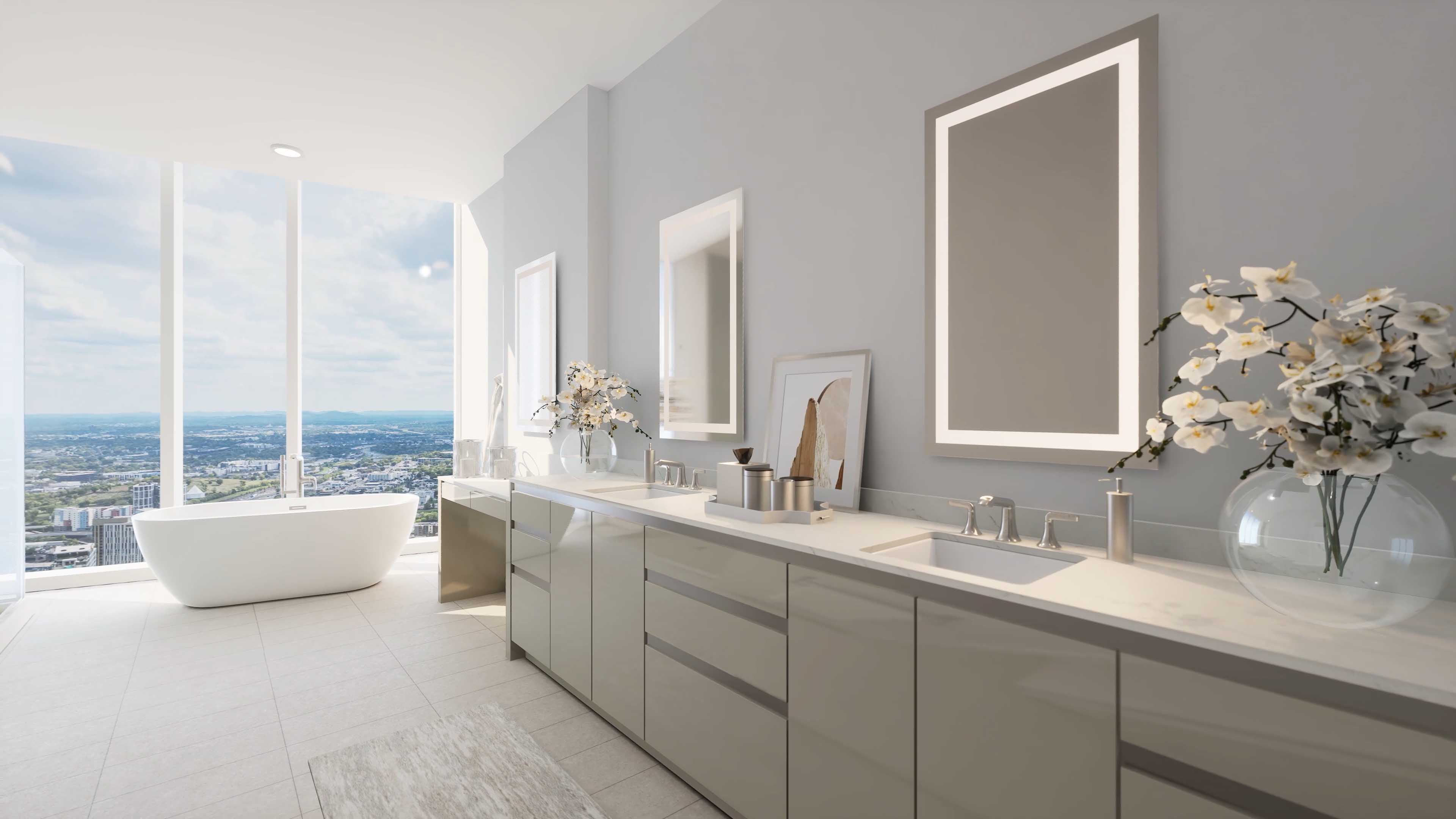 Penthouse bathroom with soaking tub