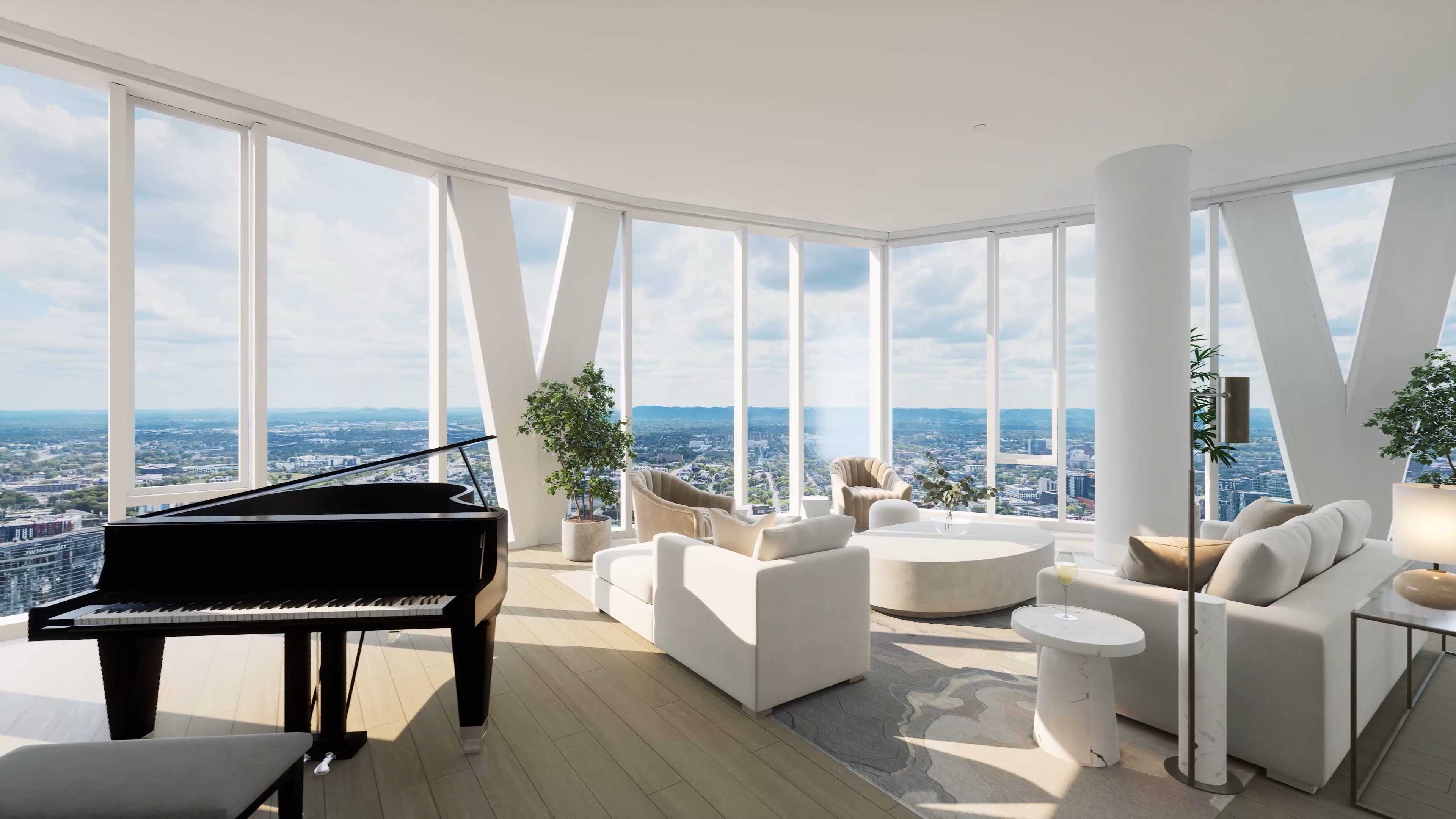Penthouse living space with panoramic views